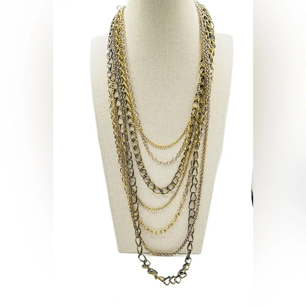 Vintage 7-Strand Mixed Metal Layered Chain Necklace - Picture 7 of 10